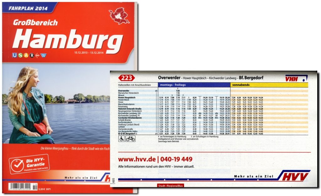 Fahrplanbuch und –tabelle aus dem Jahr 2014 mit dem alten hvv Logo