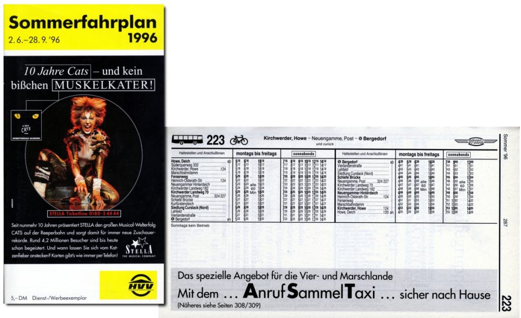Fahrplanbuch und –tabelle aus dem Jahr 1996 mit dem zweiten, runden hvv Logo