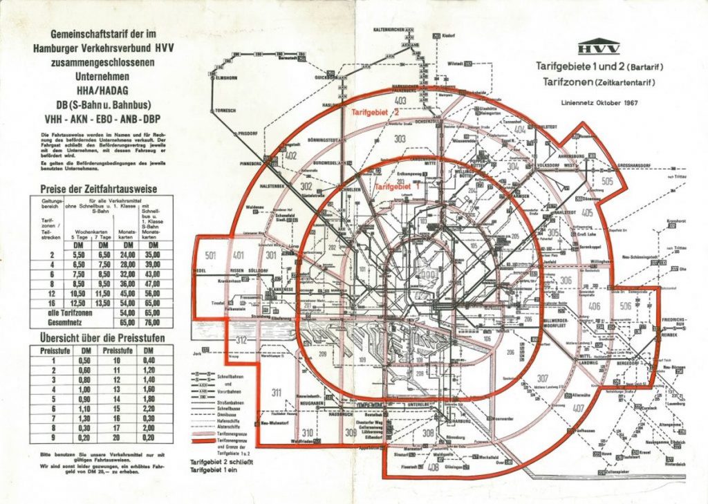 HVV-Tarifzonenplan von 1967