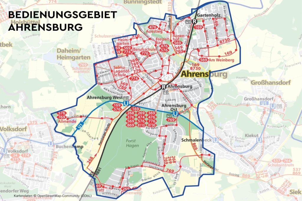 Das Bedienungsgebiet von ioki in Ahrensburg